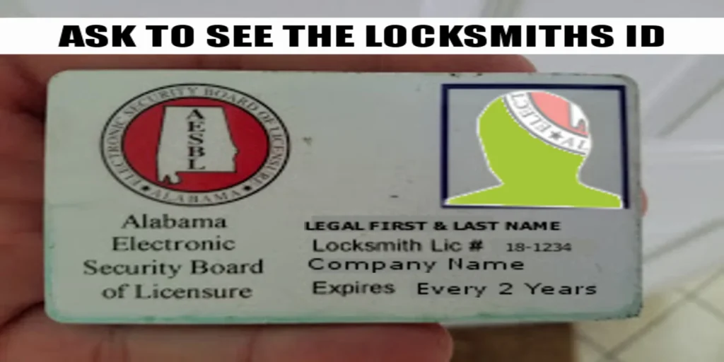 Consumer-protection graphic reminding Tampa Bay homeowners to ask any locksmith for an ID and license.